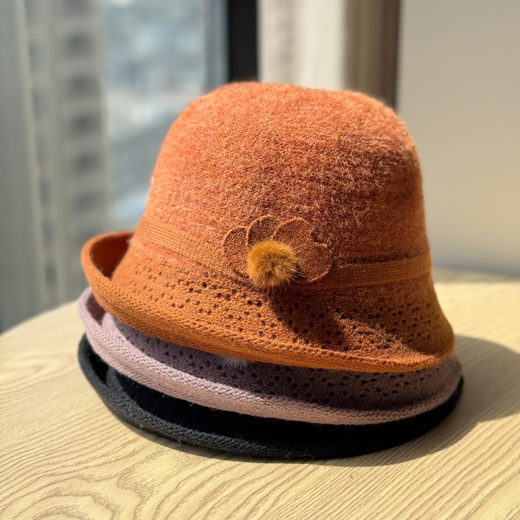 Autumn and Winter Woolen Women's Fisherman's Hat Korean Style Mother's Hat Plus Velvet Thick Warm Cotton Basin Hat for Middle Aged and Elderly People