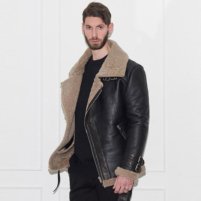 Strike Lambskin Shearling Rider Jacket (Black)