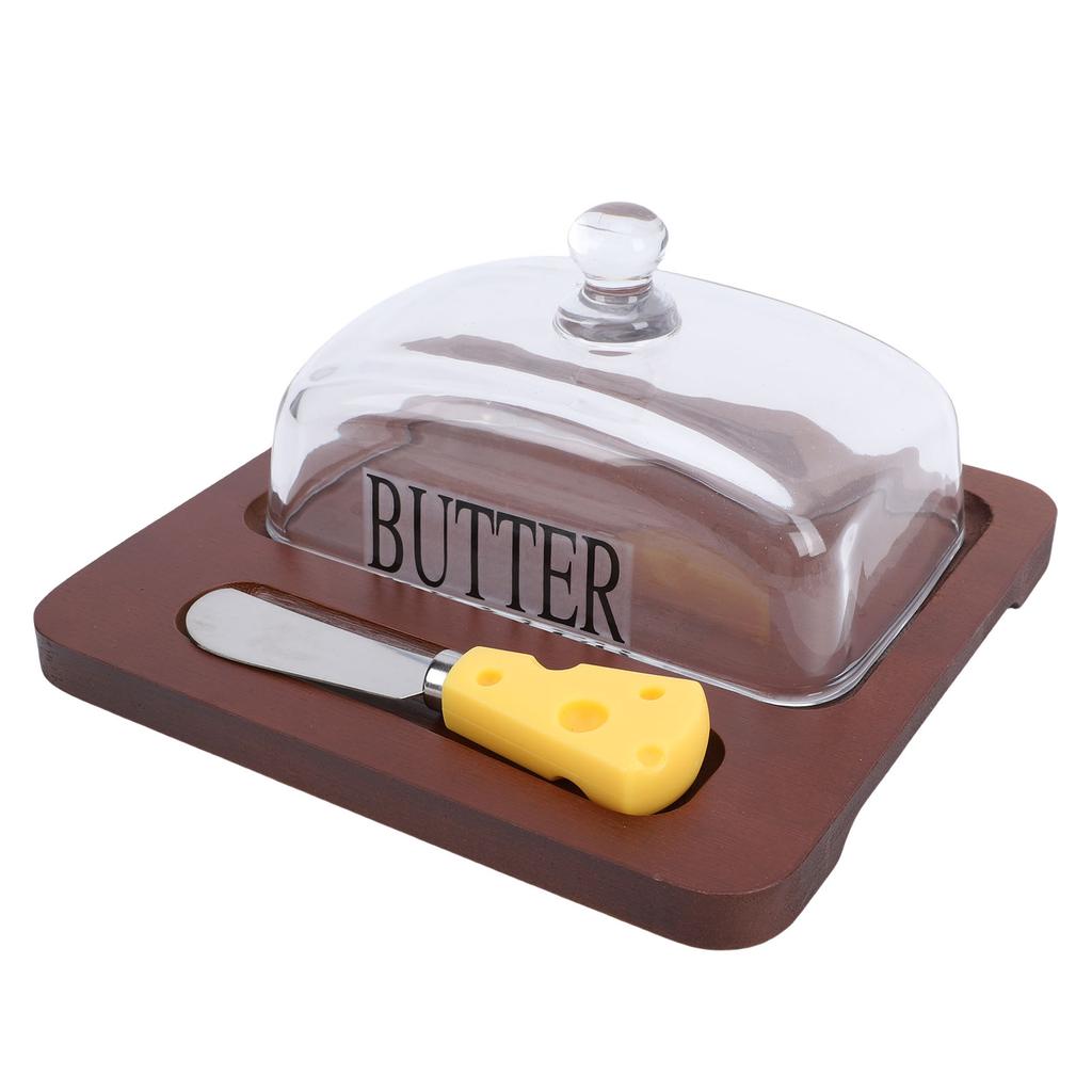 Holz   Schale mit durchsichtigem Glasdeckel Schneidwerkzeug Leicht zu reinigen   Behälter für Käsekuchen Dessert