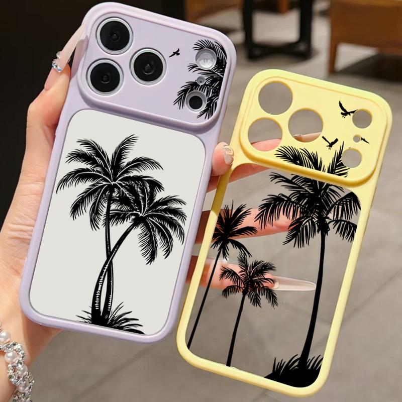 Creative Coconut Sunset Pattern Case For iPhone 17 Pro Max For iPhone 16 15 14 13 Pro Max Luxury Hybrid TPU+PC Clear Back Hard Cover