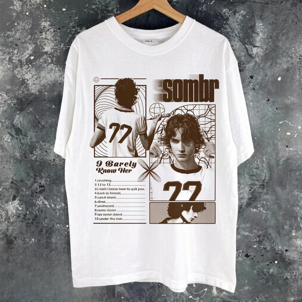 Sombr Ledwo Ją Znam Koszulka Bawełniana Unisex z Nadrukiem z Trasy Koncertowej Koszulka Unisex z Krótkim Rękawem i Okrągłym Dekoltem Styl Y2K Letni Top Damski Unisex Prezent dla Fana