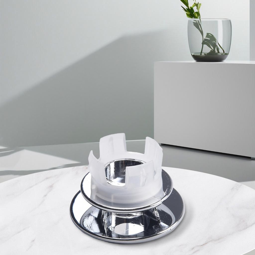 Hole Overflow Cover ABS Bathroom Basin Round Silver
