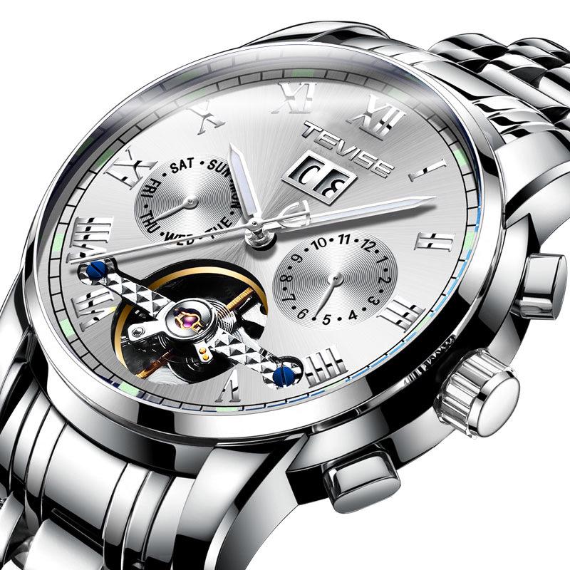 TEVISE Men's Classic Tourbillon Calendar Mechanical Watch