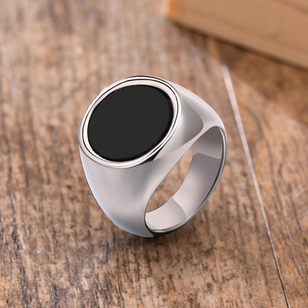 Vnox 12.5mm Signet Ring for Men, Black Square Top Stainless Steel Finger Band, Gothic Punk Rock Boy Stamp Rings