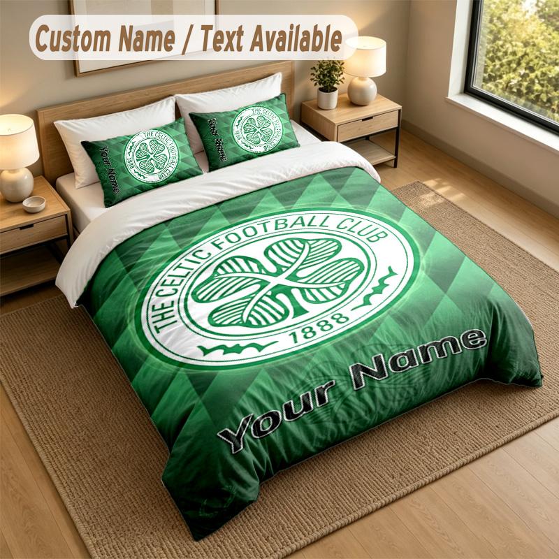 3Pcs Bedding Set Custom Name Text, 1 Sheet 2 Pillowcases Home Bed DecorCeltic FC