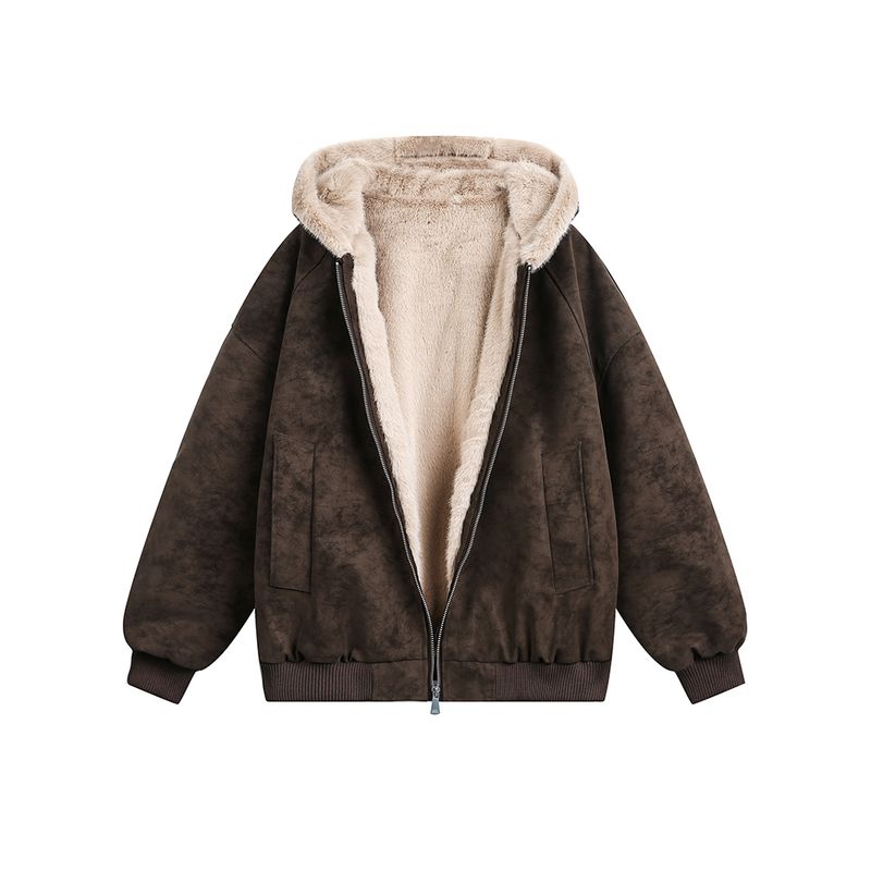 

Dream Made Winter Fleece-Lined Thick Faux Rabbit Fur Jacket Men s Pu Leather Cotton Coat Boys Winter Cotton Clothing Curry color S