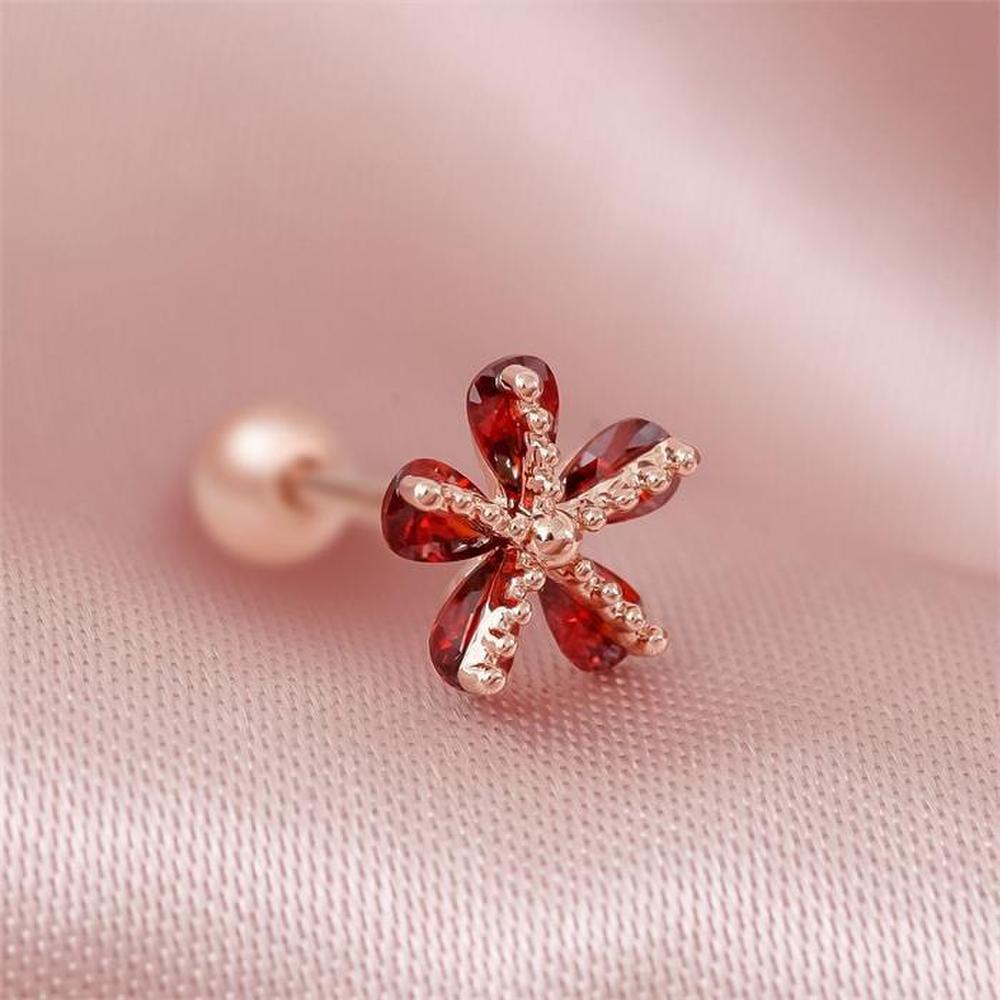 [Onm] Onm 14K Gold Needle Red Cubic Flower Rose Gold Piercing (S9594194)