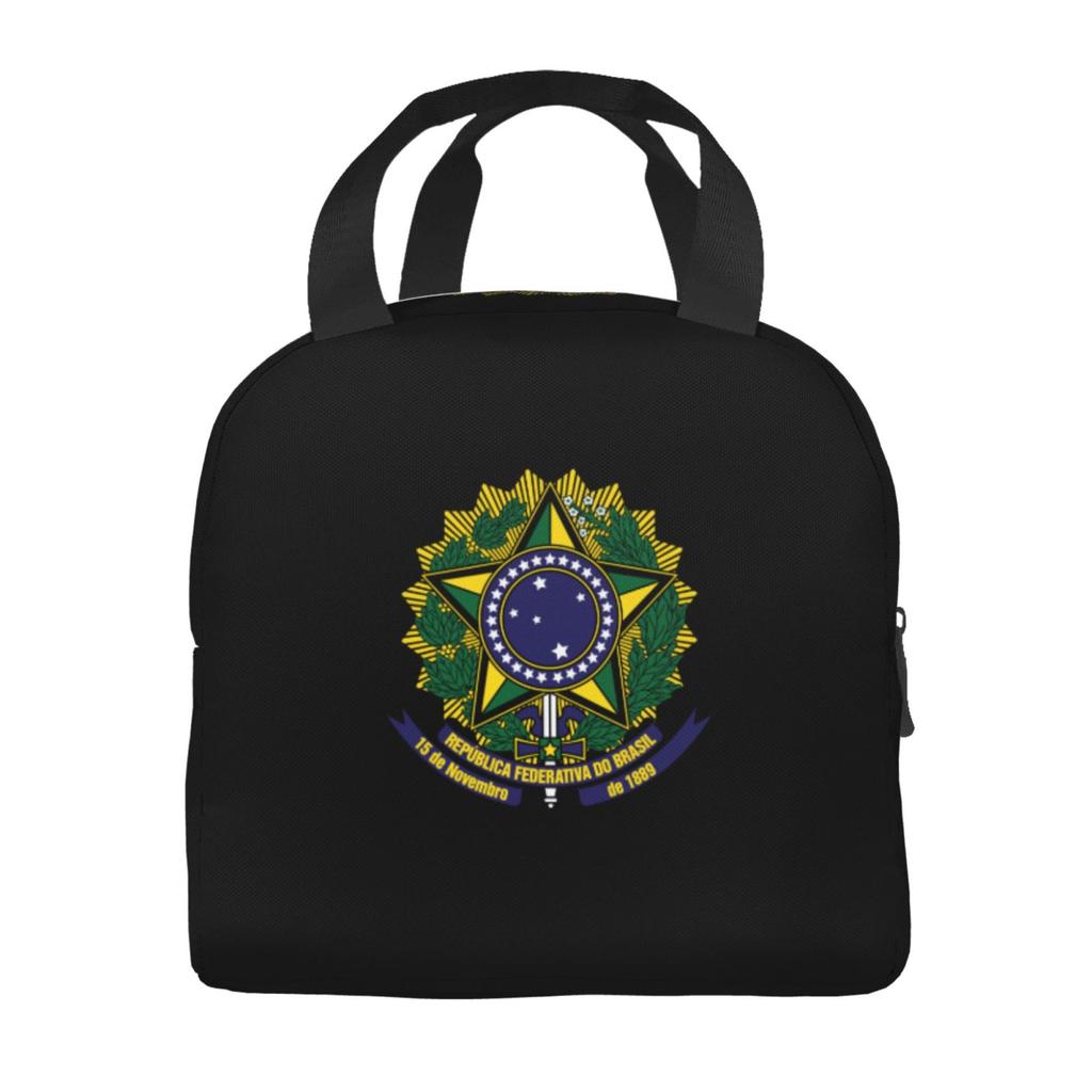 Brazilian Coat of Arms Print Lunch Bag for Girls Funny Lunch Box Fun Picnic Cooler Bag Portable Zipper Oxford Thermal Lunch Bags