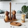 Salt and Pepper Grinders Wood Tray Pepper Mill Holder and Tray for Mill and Shakers, Home Decoration, Crafts