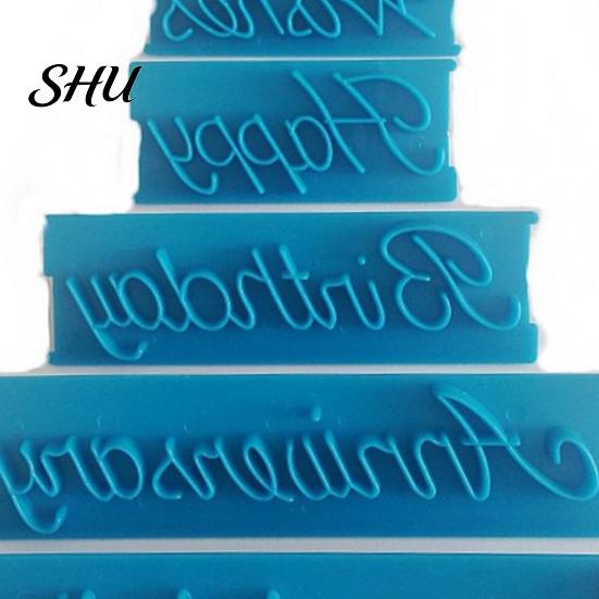 DIY 6Pcs/Set Fondant Mould Soft Non-stick Plastic Happy Best Wishes Birthday Cake Decoration Mold for Home Embosser