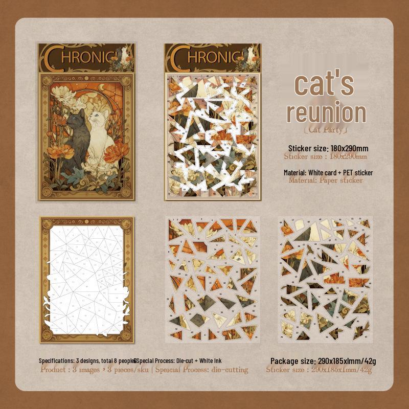 Yan Ji Cat s Year PET Puzzle Stickers - European Retro Animal Collage, 4 Styles.