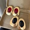 European and American Retro Style Metal Glossy Oval Pendant Earrings Personalized Trend Exaggerated Resin Gem Inlaid Earrings