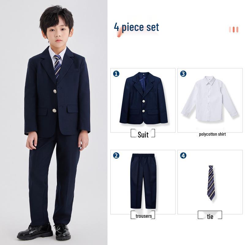 Spring/Summer Kids' British College Style Navy Blue Kindergarten Uniform Set for Performances