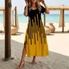 Abito da Donna Moda Scollo Tondo Stampa Fantasia Vintage Manica Corta Spacco Laterale Abito Casual da Vacanza Abito Lungo Ampio