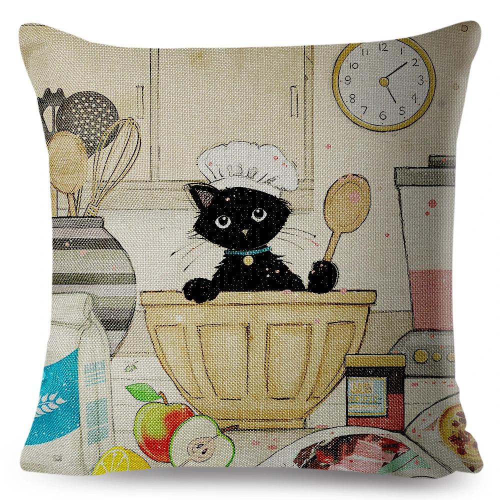 Cute Elegant Black Cat Cushion Cover Double Print Decor Cartoon Animal Pillow Case for Sofa Home Car Linen Throw Pillowcase