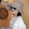Bucket hat women's spring and summer new striped face small visor big brim sun protection hat beach high-end sun hat