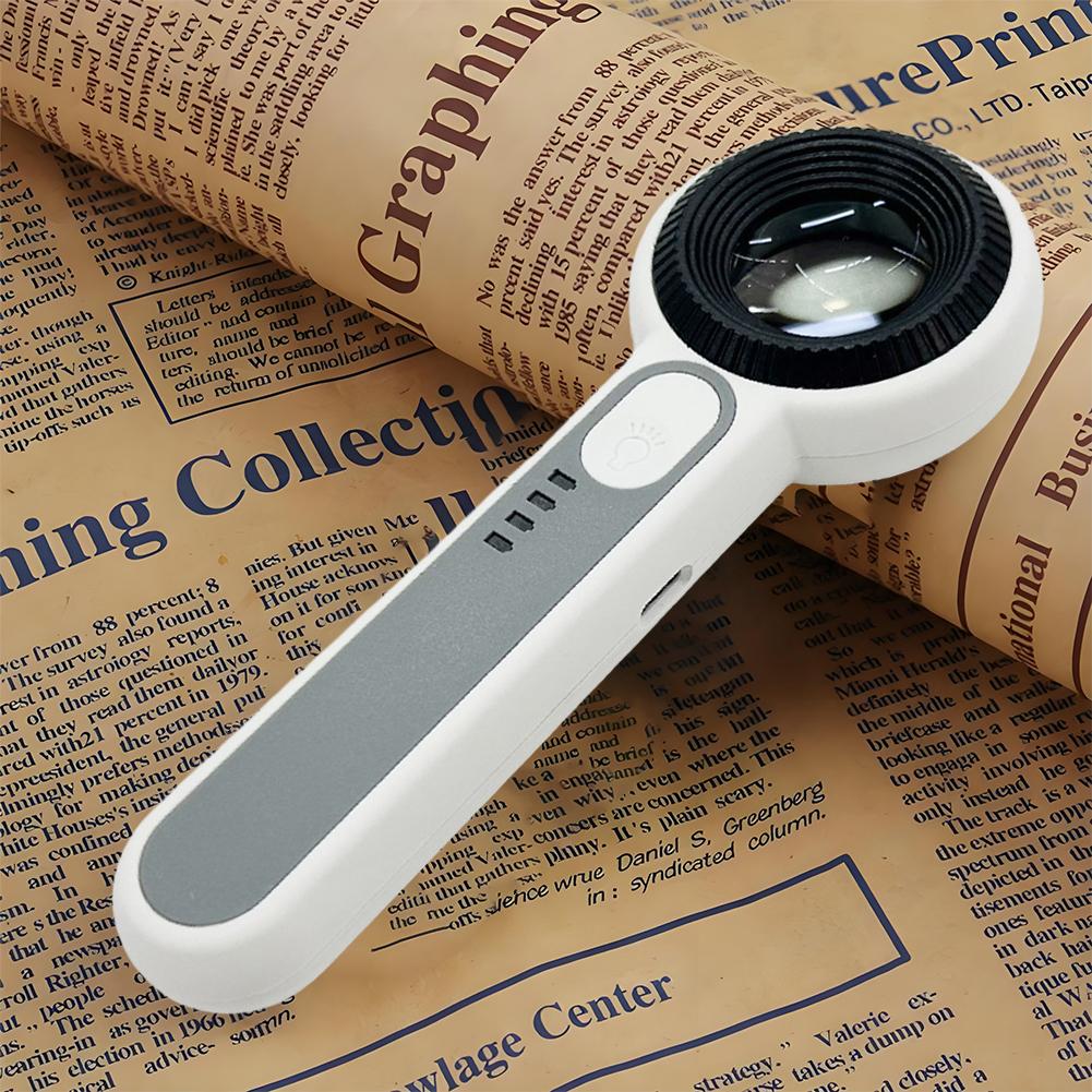 60X Handheld Magnifier with LED Light Portable Lighted Magnifier Rechargeable Illuminated Magnifying Glass for Reading Repair