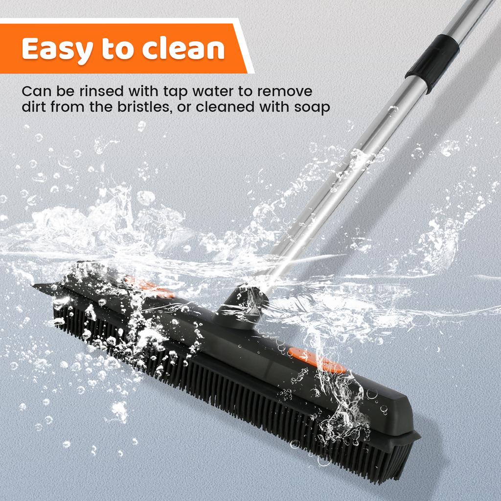 4Pcs Rubber Broom with Squeegee Washable Carpet Rake Broom with Adjustable Handle   Reusable Fur Remover Broom Portable