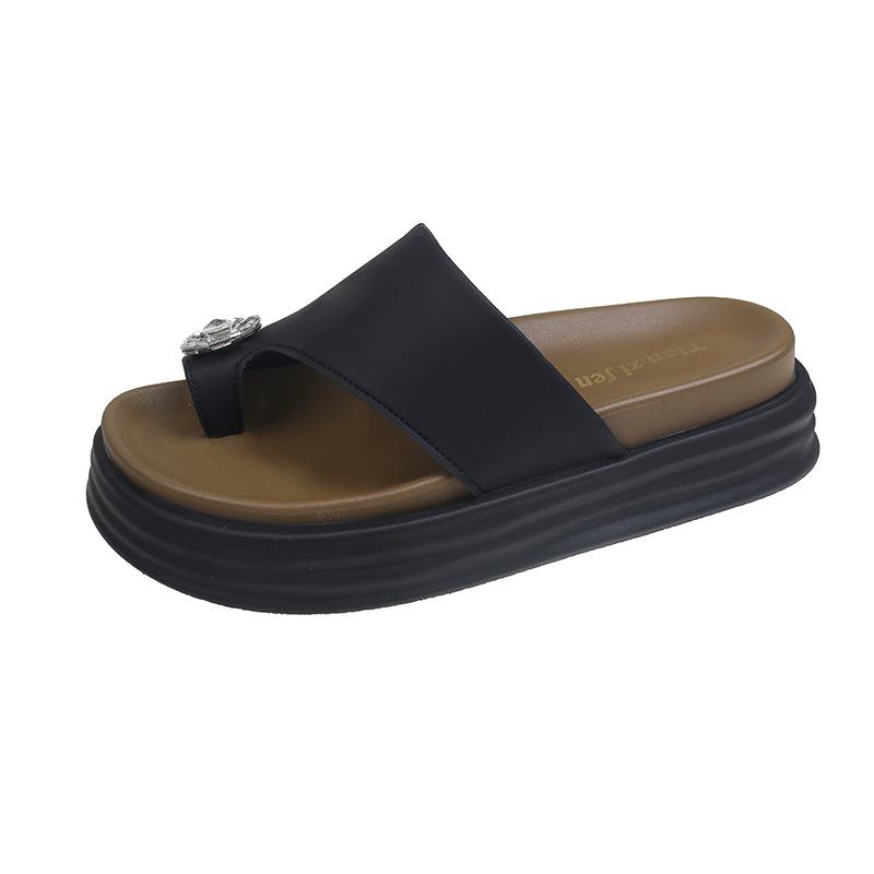 

2024 summer platform-soled toe slippers fashion outerwear one-character outerwear beach shoes fashion Roman shoes trend 35 чёрный
