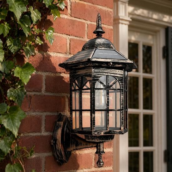 Solar Vintage Wall Light Motion Sensor Outdoor Sconce with Glass Shade Waterproof Garden