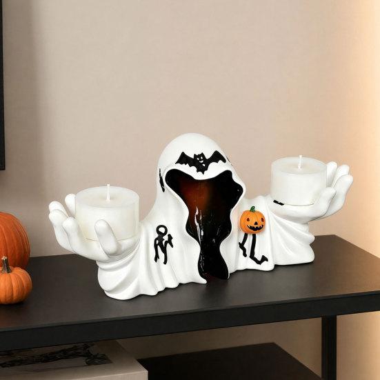 jijijing Halloween White Robe Ghost Figurine, Spooky Wizard Decorative Statue, Gothic Sculpture Candle Holder, for Home Bedroom