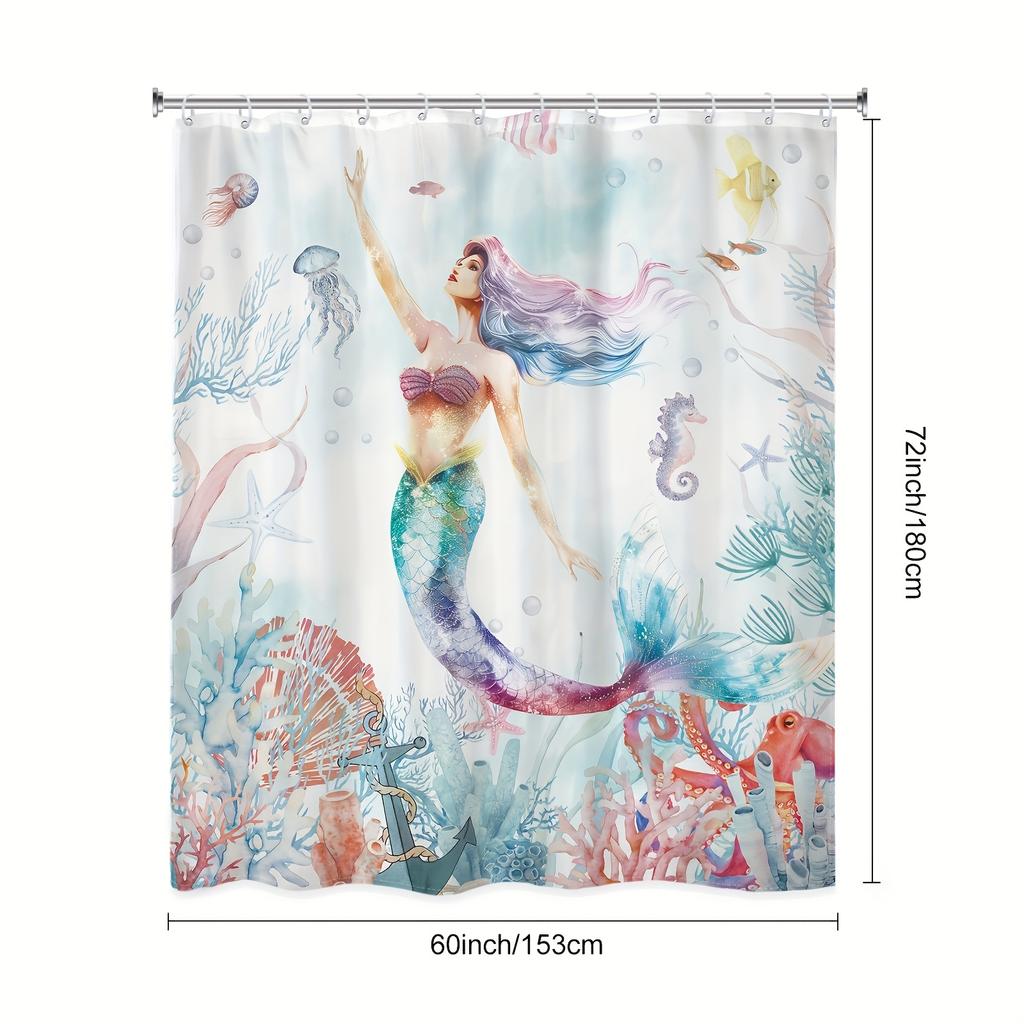 Enchanting Mermaid with Colorful Fish shower curtainshower curtain- Soft Microfiber for Travel, Pool & Spa - Perfect Gift for