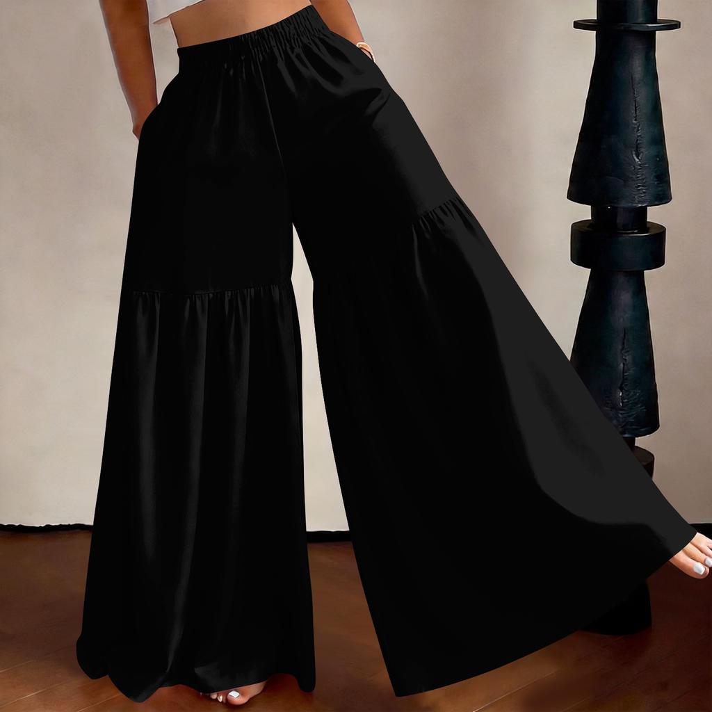 Women High Waist Wide Leg Pants Loose Fit Lightweight Flowy Palazzo Trousers Casual Solid Color Long Pants for Daily Wear