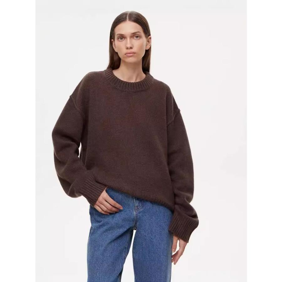 

Qooth Fall Knit Heavyweight Sweater Winter Pullover Crew Neck Sweater Loose Fit QT2773 L кофейный