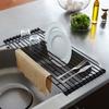 Yamazaki Tower Folding Dish Drainer, Small, Black, Approx. W26 X D42 X H0.8cm, Rolls Up for Slim Storage, 7838