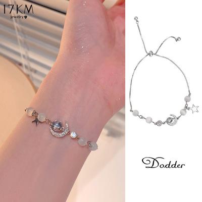 Elegant Star Moon Bracelet for Women Simple Opal Pulling Silver Bracelets Accessories Jewelry