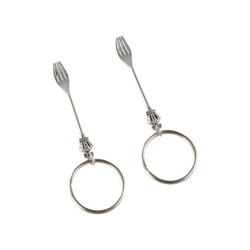 Silver Color Metal Fork Keychain Personality Metal Fork Keyring Metal Spoon Keychain  Jewelry Gift