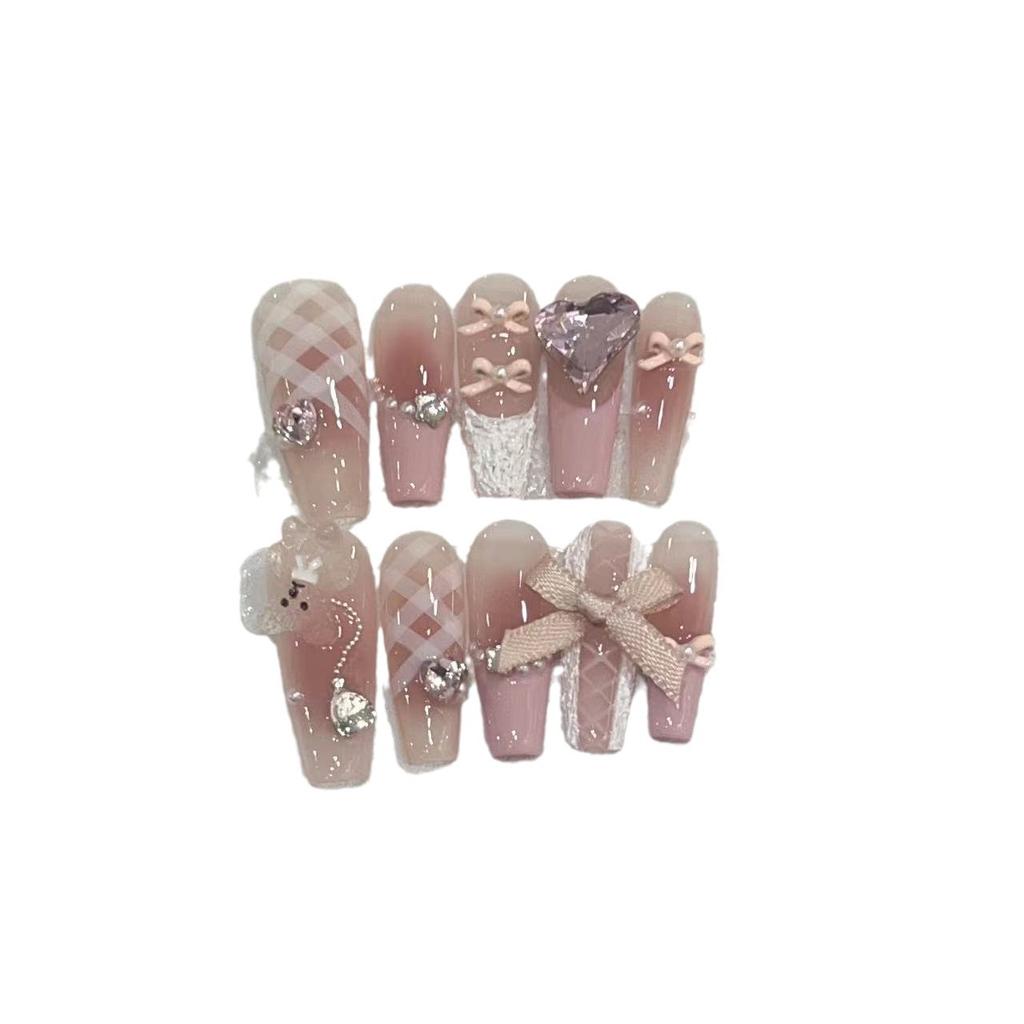 Pure Hand-wearing Armor High-end Bear Manicure Gypsum French High-tech Manicure Patch Can Be Removable