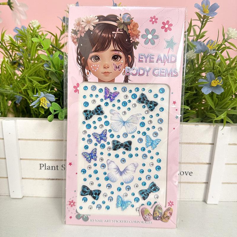 Lively Butterfly Rhinestone Face Stickers - Children's Dance Makeup Decorations