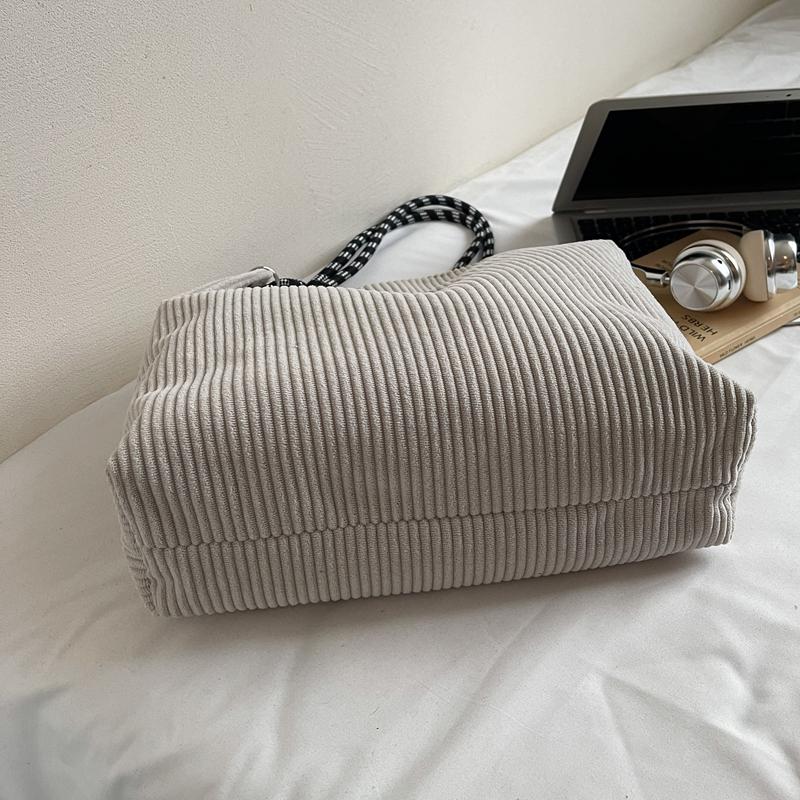 Vintage Large Capacity Corduroy Bag Women's Solid Color Underarm Shoulder Bag