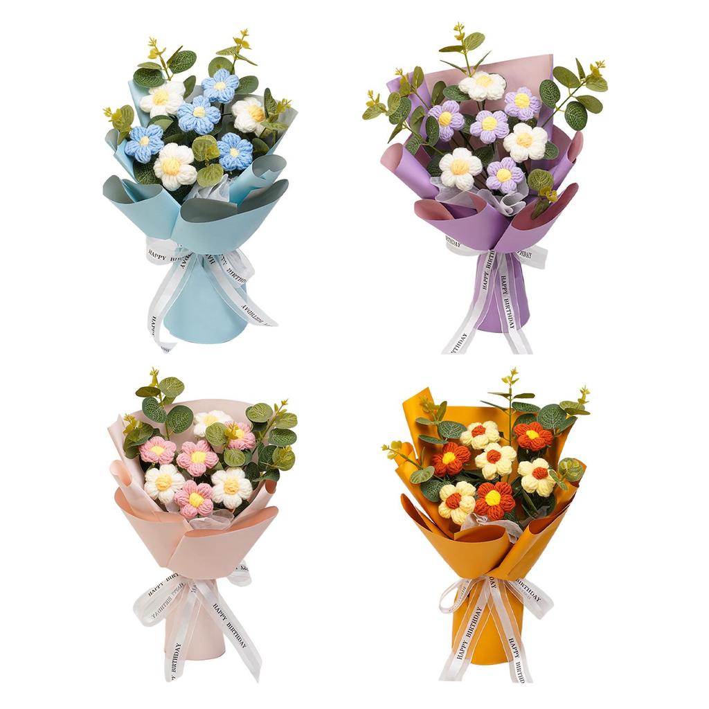 Crochet Flower Bouquet Mother Day Gift Decoration Woven Bouquet for Girl Friend Thanksgiving Festival Wedding Mother's Day