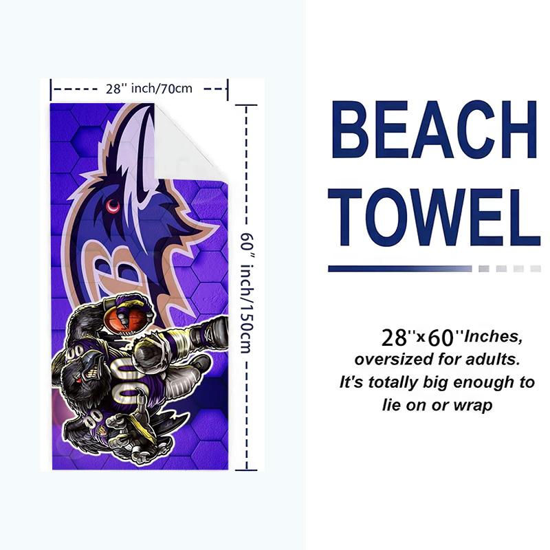 Baltimore Ravens Print Beach Towel, Large Soft Quick Dry Towel for Beach Camping Swimming