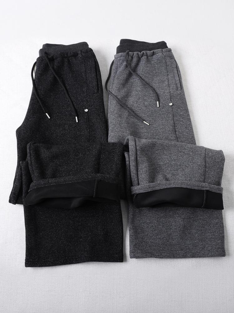 

Women s Velvet Ribbed Wide-Leg Pants: Autumn-Winter Elastic Waist, Woolen Fabric, Loose Straight-Leg, Floor-Length. L