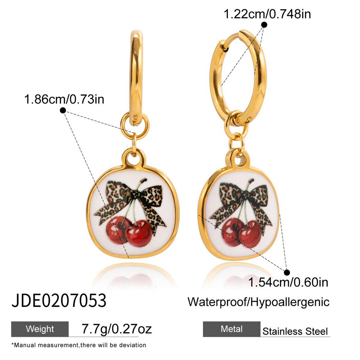 

18K gold round oil drip print cherry earrings