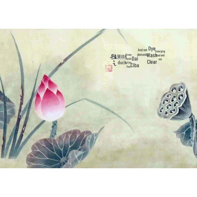 Poster di Arte Cinese con Stagno di Loto con Cornice - Decorazione da Parete