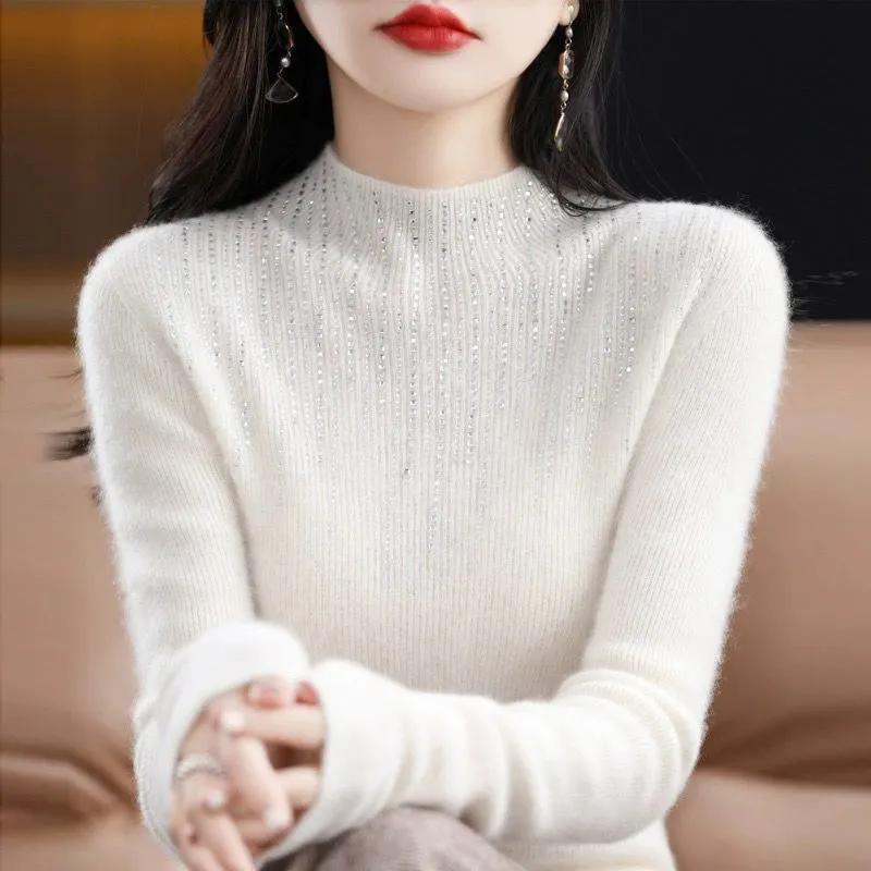 WTEMPO Jednokolorowe swetry jesienno-zimowe, półwysokie, wąsko tkane, rozciągliwe, wiatroszczelne, z długim rękawem, swetry z dzianiny