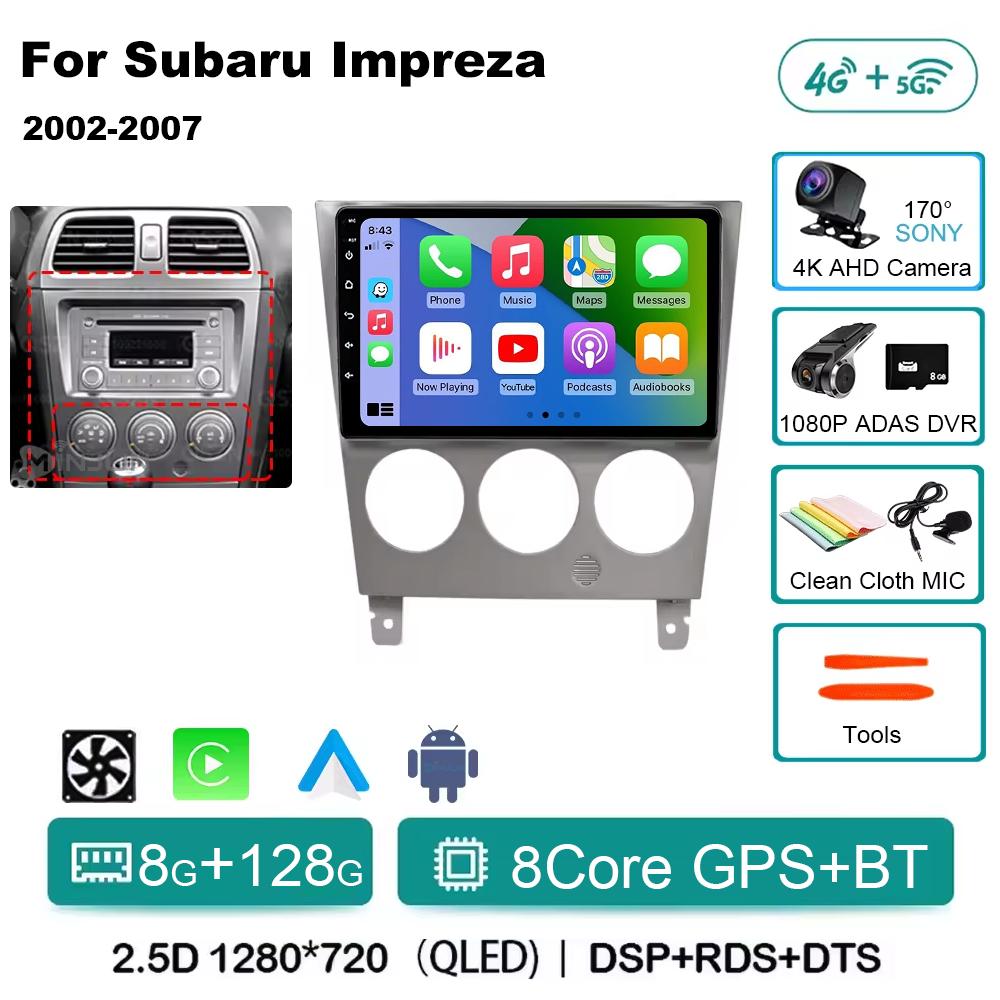 Android 14 For Subaru Impreza GD GG 2002 - 2007 Qualcomm Car Radio Multimedia Player Stereo Navigation GPS Wireless Carplay Auto
