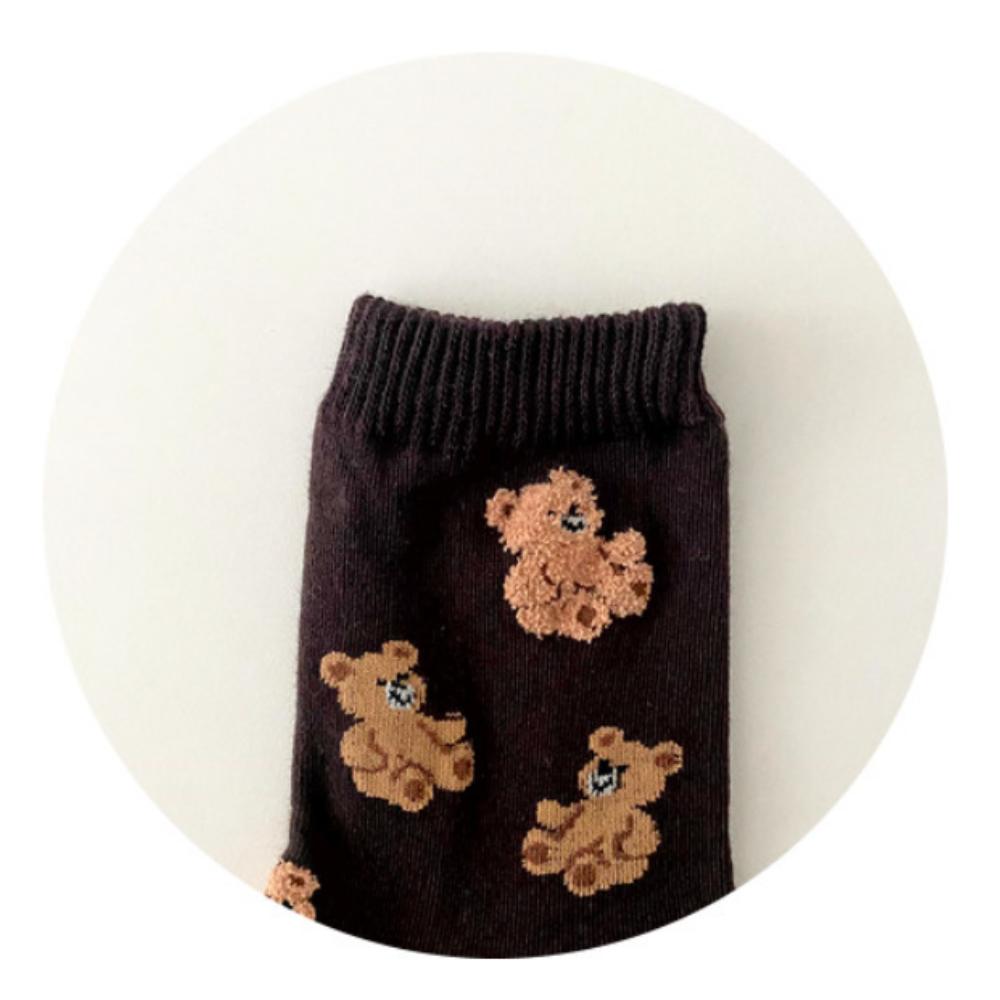 1~5pair Korean Teddy Bear Socks – Cute Cozy Women’s Cotton Socks – 5 Colors Set – K-Fashion Trending Gift Idea