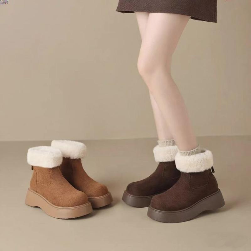 Fashion Vintage Platform Snow Boots Women's Fleece 2025 Winter New Warm Non-Slip Booties