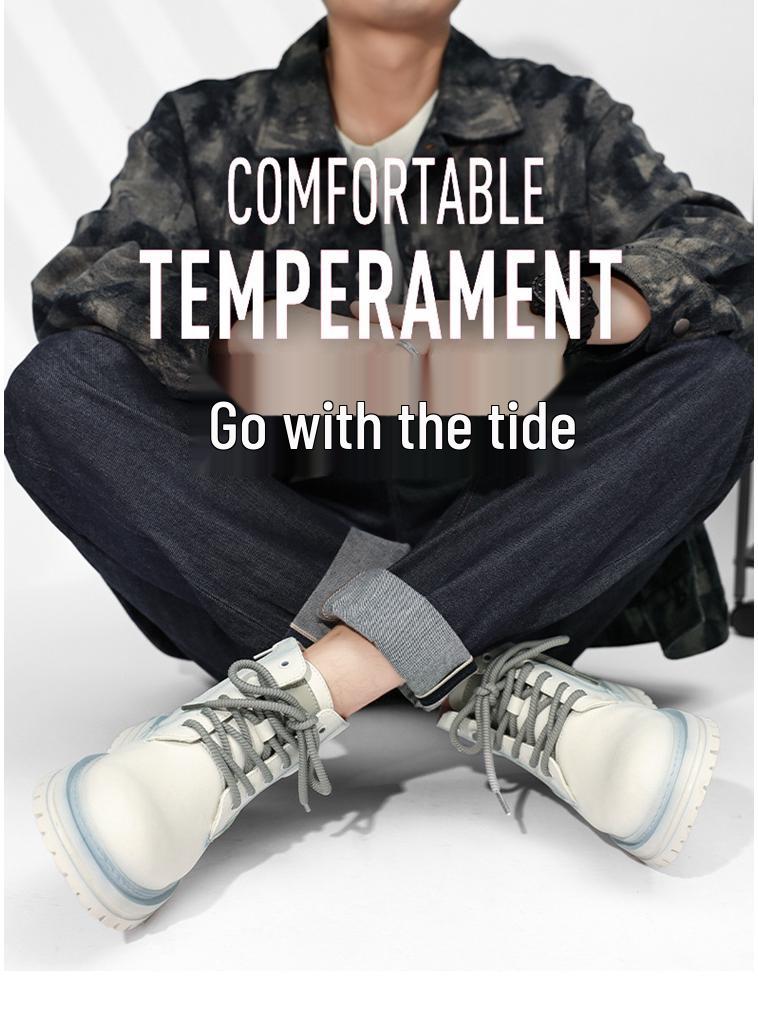 Men's High-Top Yellow Retro Martin Boots - Waterproof, Height-Increasing Casual Work Boots