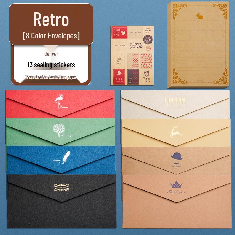 Nordisches Retro Liebesbrief Schreibwaren-Set - Einfache & Literarische Grußkarten mit Umschlägen & Postkarten.