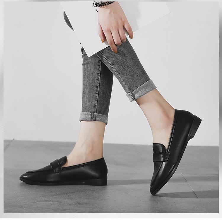 British Style Women's Black Leather Shoes All-Match Flats Size 41-43.