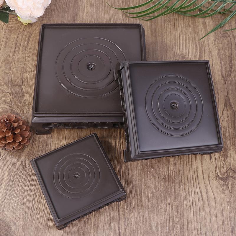 Deep Brown Carving Wooden Look Plastic Base Tray Flowerpot Holder Round Square Multi-Functional Teapot Vase Fish Tank Base