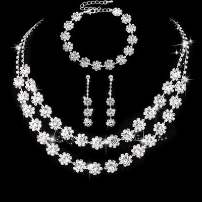 Fashionable Geometric Circular Simple Luxury Style Necklace Earrings Bracelet Zircon Set Party Holiday Daily Wear