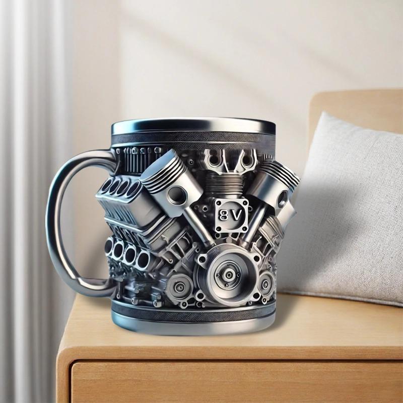 Stainless Steel Coffee Cup with V6/V8 Engine, Fun Car Engine Design, Coffee Cup, Cocktail Cup, Suitable for Car Enthusiasts