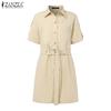 ZANZEA Women Casual Turn Down Collar Summer Short Sleeve Jumpsuits